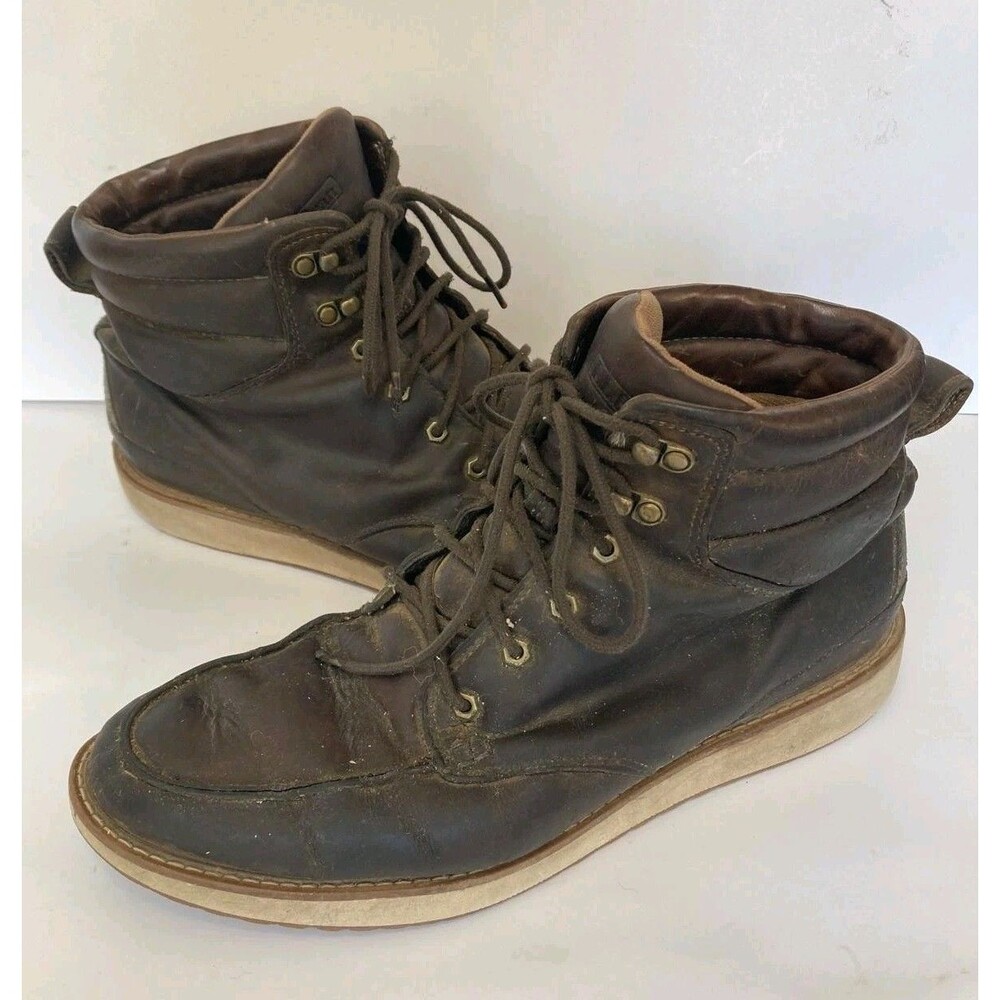 LL Bean Boots Mens 14 M Brown Stonington Moc Toe Leather Wedge Work Outdoor